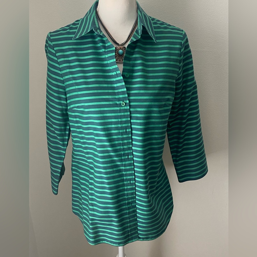Coldwater Creek Teal Striped Button Down Shirt